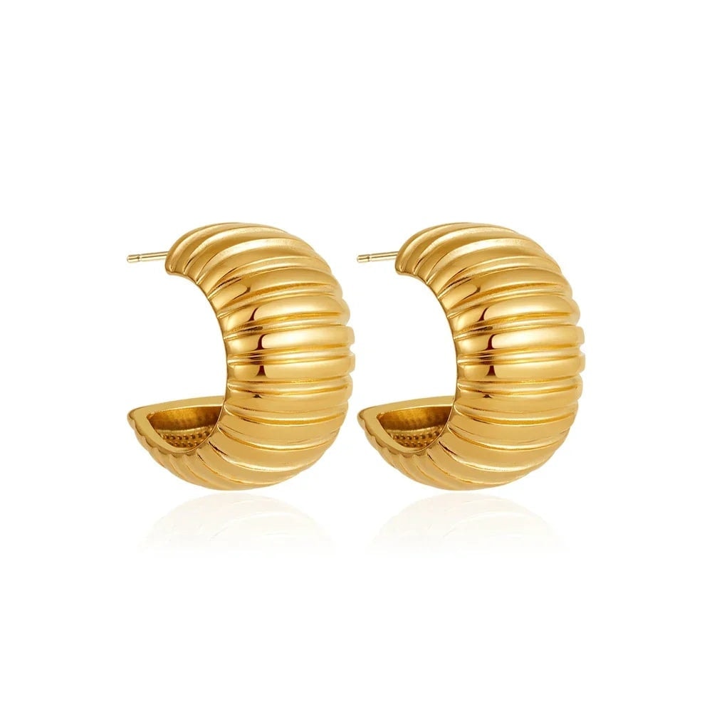 Vintage Texture Round Chunky Ribbed Hoop Earrings
